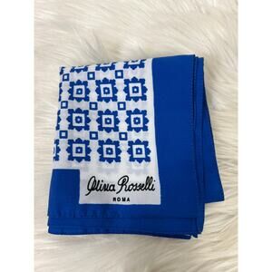 Vintage Olivia Roselli Roma Designer Square Scarf Blue and White Geometric